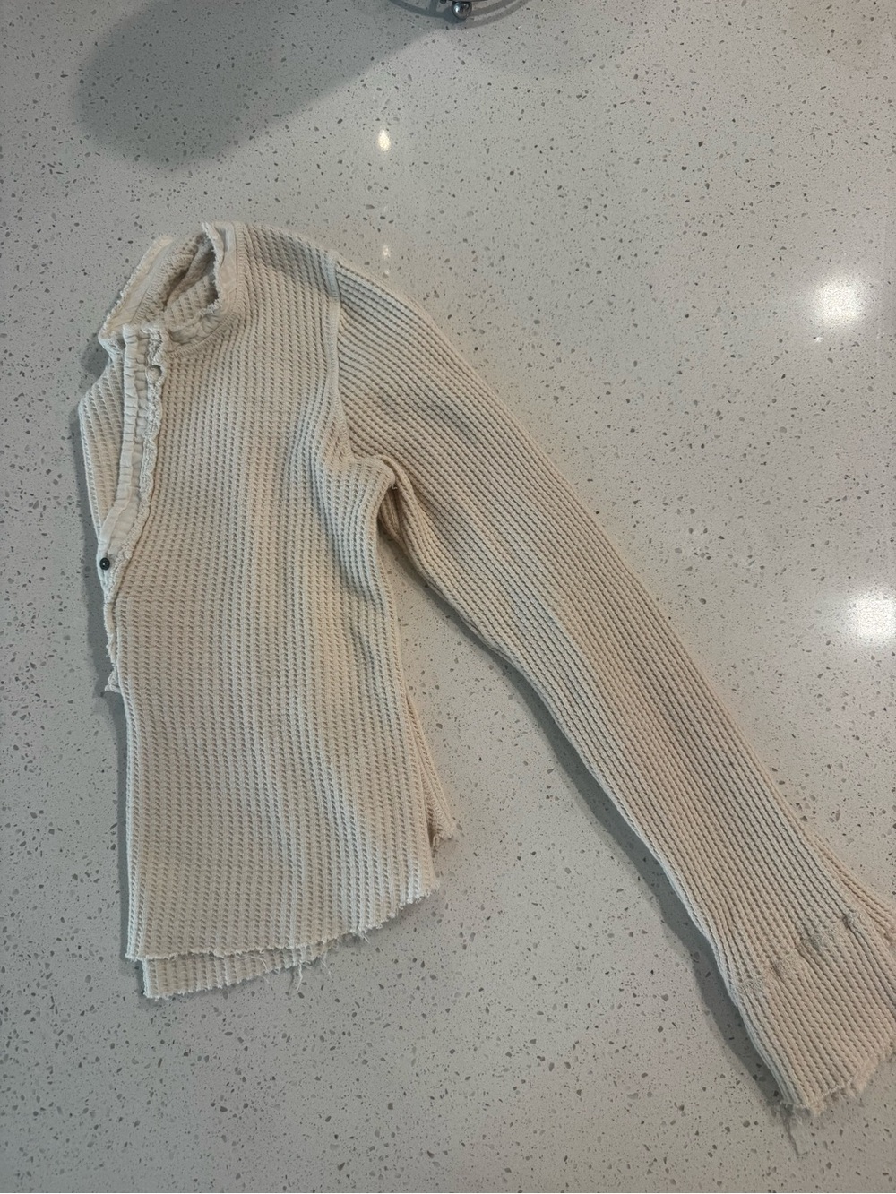 Free People Waffle-Knit V-Neck Long Sleeve Top - Cream - Picture 3 of 4